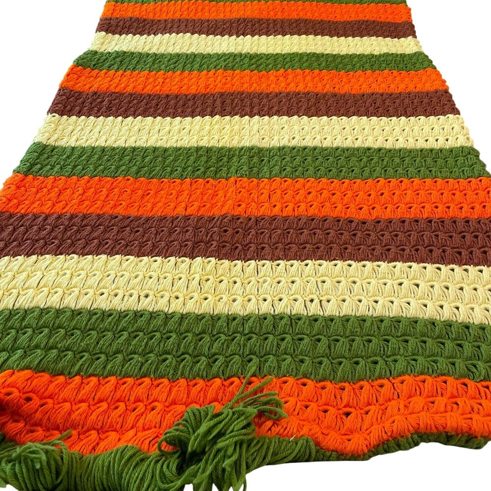 Vintage Afghan 1970's Crocheted Retro Colors Throw Fall Granny Core Boho READ